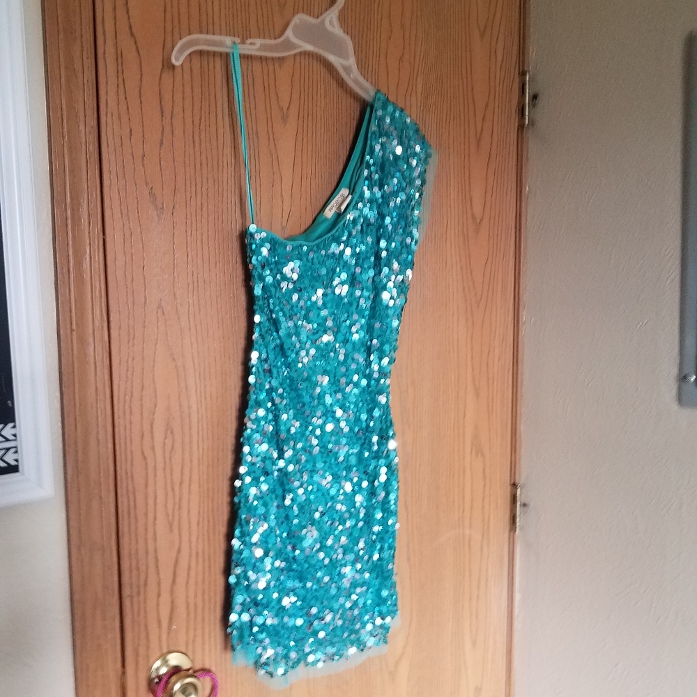 Vintage teal sequin shortie dress